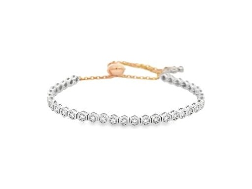 18K White and Rose Gold Adjustable Bracelet with Natural Round Diamonds